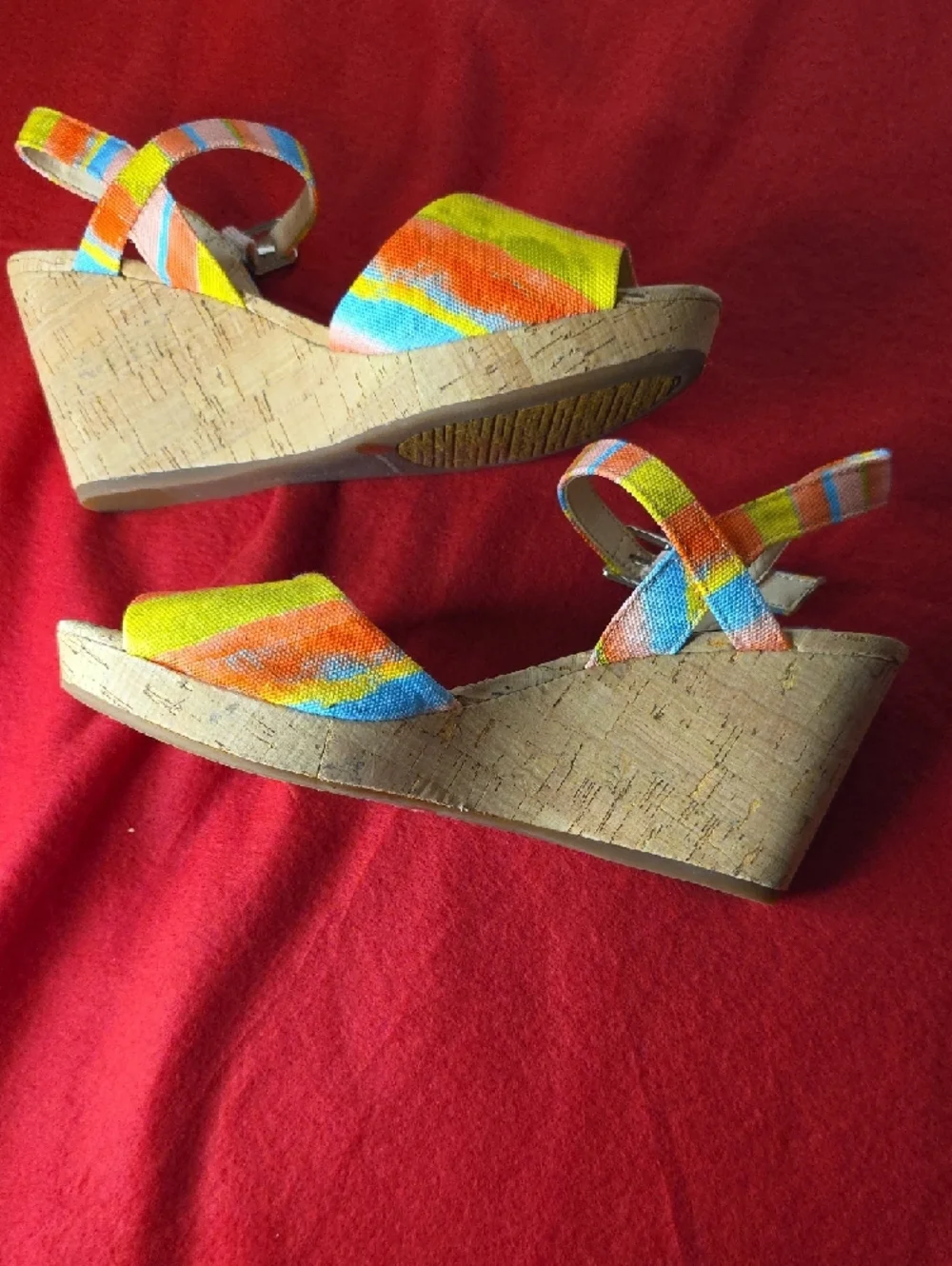 Alex Marie Claramir‎ Rainbow Striped Cork Wedge Sandals - 7M